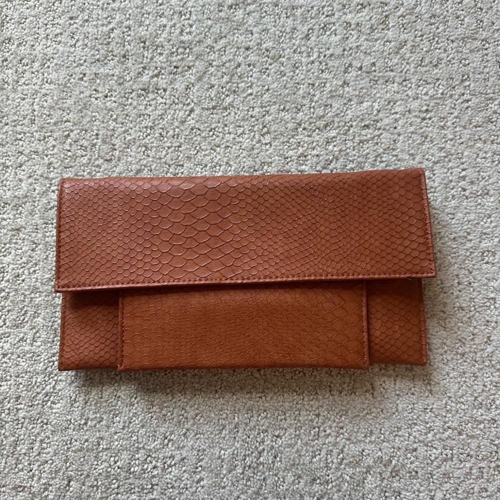 Klutch brown snakeskin CLUTCH or PURSE - removable strap and magnetic close